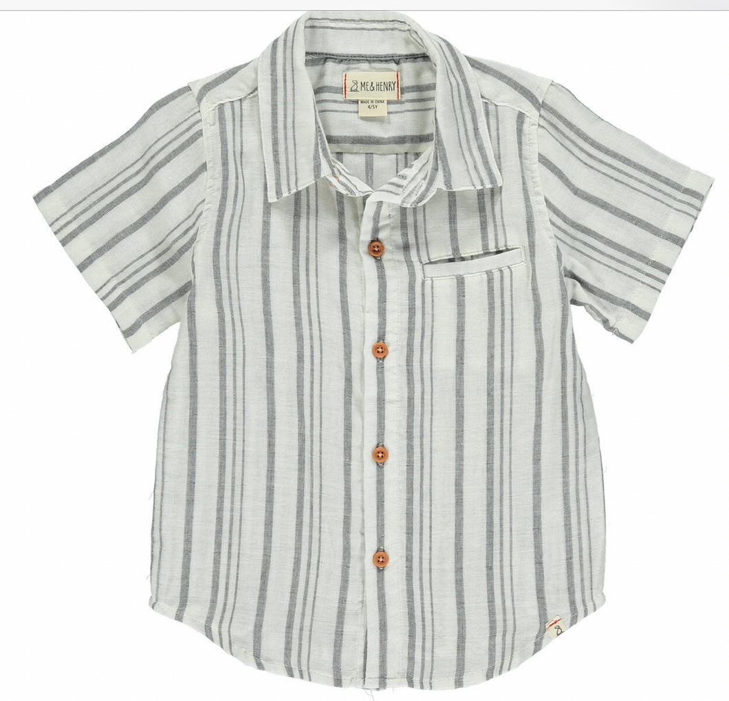 Me & Henry Boys Grey & White Woven Shirt: Sizes 0/3M to 18/24M