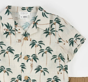 Firsts by Petit Lem “Palm Tree” Print Organic Cotton Button Up Shirt: Size 3M to 24M