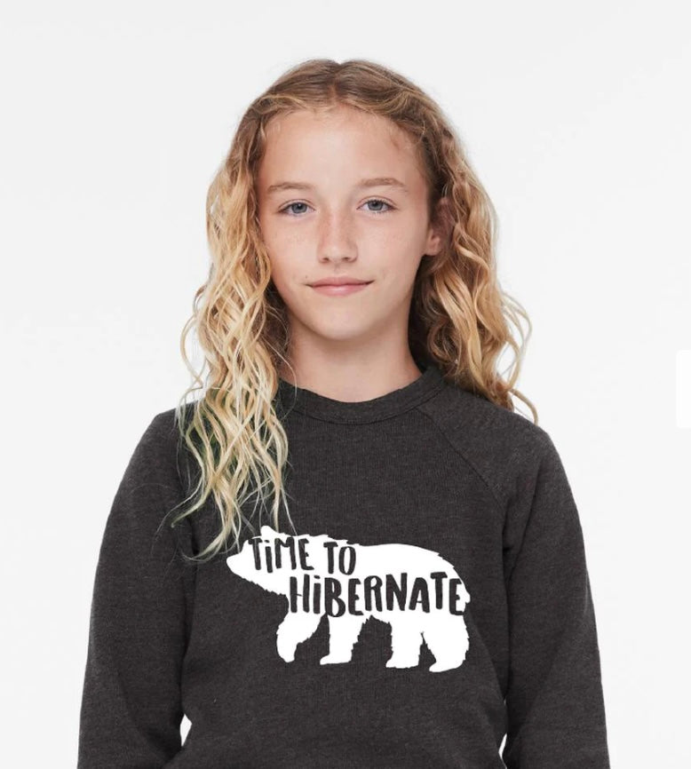 Portage and Main “Time to Hibernate” Sweatshirt in Charcoal: Size 6/8 to 14/16