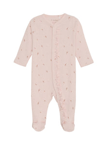 FIXONI Ribbed Pink Baby Footed Onesie: Size 0M to 12M