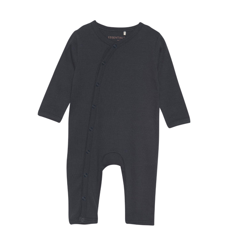 Fixoni Long Sleeve Footless Organic Cotton Romper In Navy: Size 1M to 9M