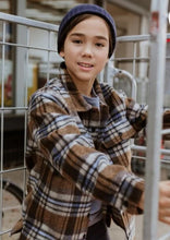 Load image into Gallery viewer, Extra Cozy Brown/Blue Plaid Flannel Shirt/Shacket: Sizes 7 to 14 Years
