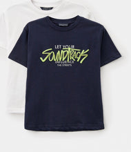 Load image into Gallery viewer, Nukutavake Boys Blue  “Musical with graffiti” T-Shirt: Size 8 to 18
