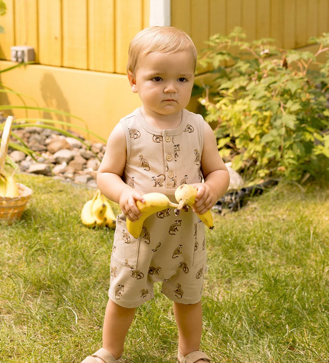 Firsts by Petit Lem “Monkey” Print Sleeveless Romper: Size 3M to 24M