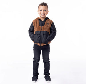 Nano Kids Hooded Sherpa Jacket in Brown/Black : Size 2 to 10