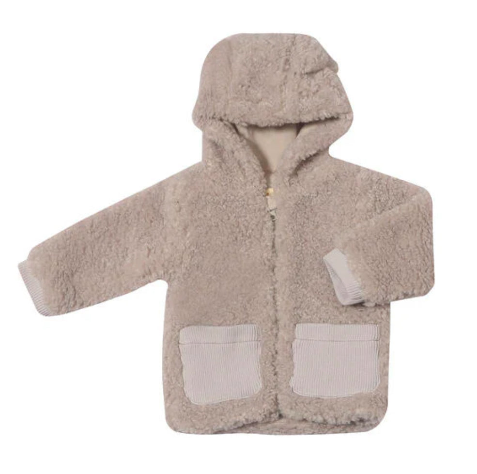 Ettie & H “Francia” Hooded Fleece Coat in Blue/Grey: Size 0/3M to 7 Years