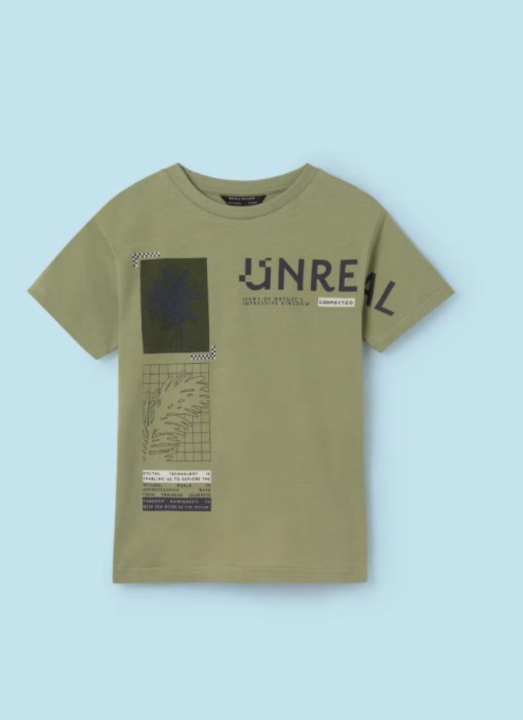 Mayoral Short Sleeved Tee with Nature Graphic in Pale Green: Size 8 to 18 Years