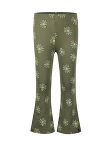 Army Green Flare Leggings with Daisy Details: Size 4 to 12 Years