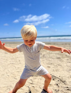 Me & Henry Boys “Camborne” Ribbed Cotton Henley Romper: Size 0M to 18M