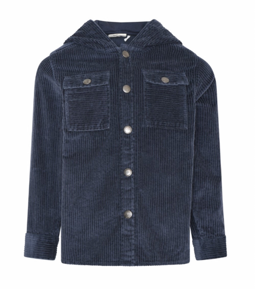 Enfant Boys Hooded Corduroy Shacket in Navy: Sizes 2 to 10 Years