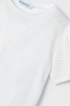 Load image into Gallery viewer, Mayoral Girls Cotton Tee with Crochet shoulder details: Sizes 2 to 8

