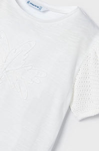 Mayoral Girls Cotton Tee with Crochet shoulder details: Sizes 2 to 8