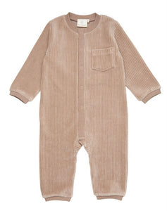 Enfant Baby Velour Corduroy Playsuit in Oatmeal: Sizes 1M to 18M