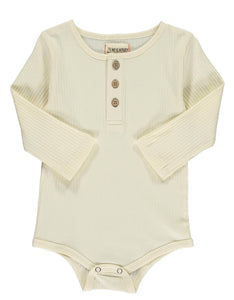 Me & Henry Long Sleeved Ribbed Cotton Onesie in Cream: Size 0/3M to 18/24M
