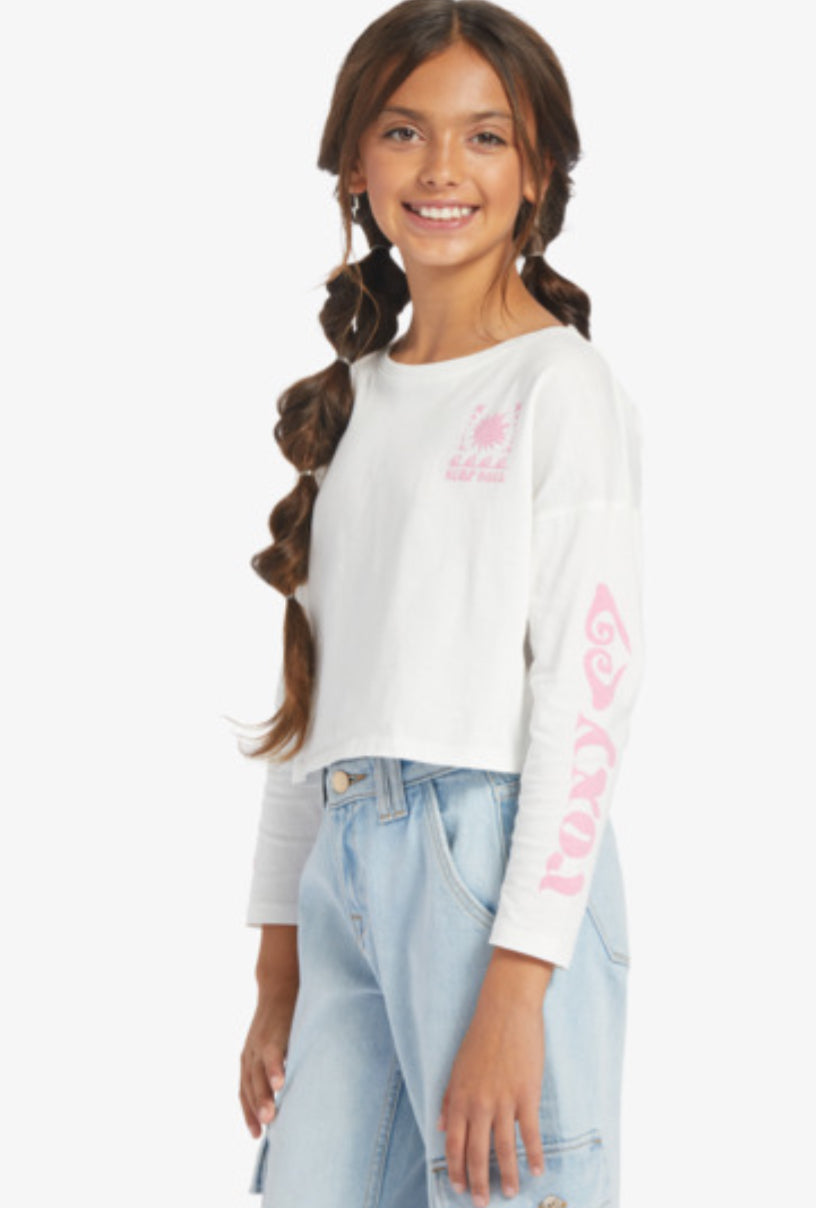 Roxy Girl White Long Sleved Graphic Shirt: Size 7-14