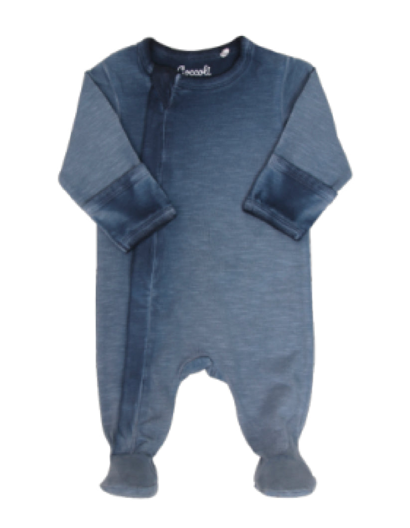 Coccoli Organic Cotton Zipper Sleeper in Majolica Blue: Size NB to 9M