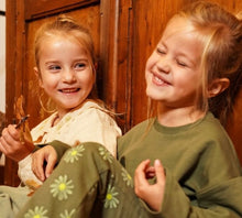 Load image into Gallery viewer, Army Green Flare Leggings with Daisy Details: Size 4 to 12 Years
