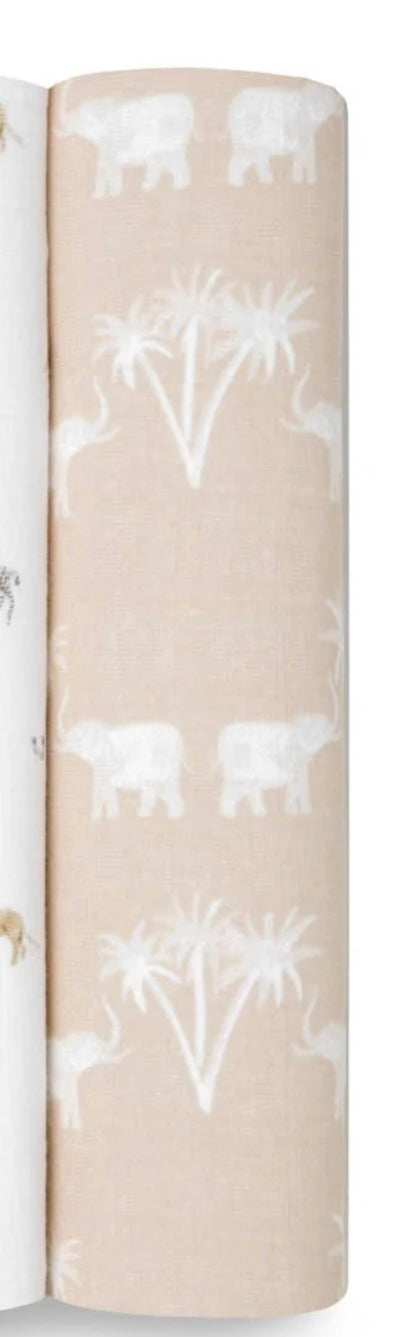 Aden + Anais Silky Soft Muslin Cotton Swaddle Blanket Pale Beige Elephant Print