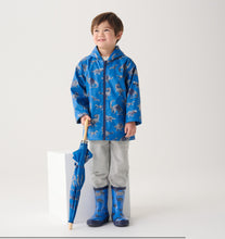 Load image into Gallery viewer, Hatley Boys “Dino Stamp” Print  Zip Up Rain Coat: Size 4 to 6 Years
