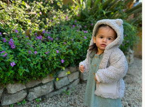 Ettie & H “Francia” Hooded Fleece Coat in Blue/Grey: Size 0/3M to 7 Years