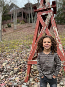 Me & Henry Brown Striped Long Sleeved Henley: Sizes 2/3 to 16Years