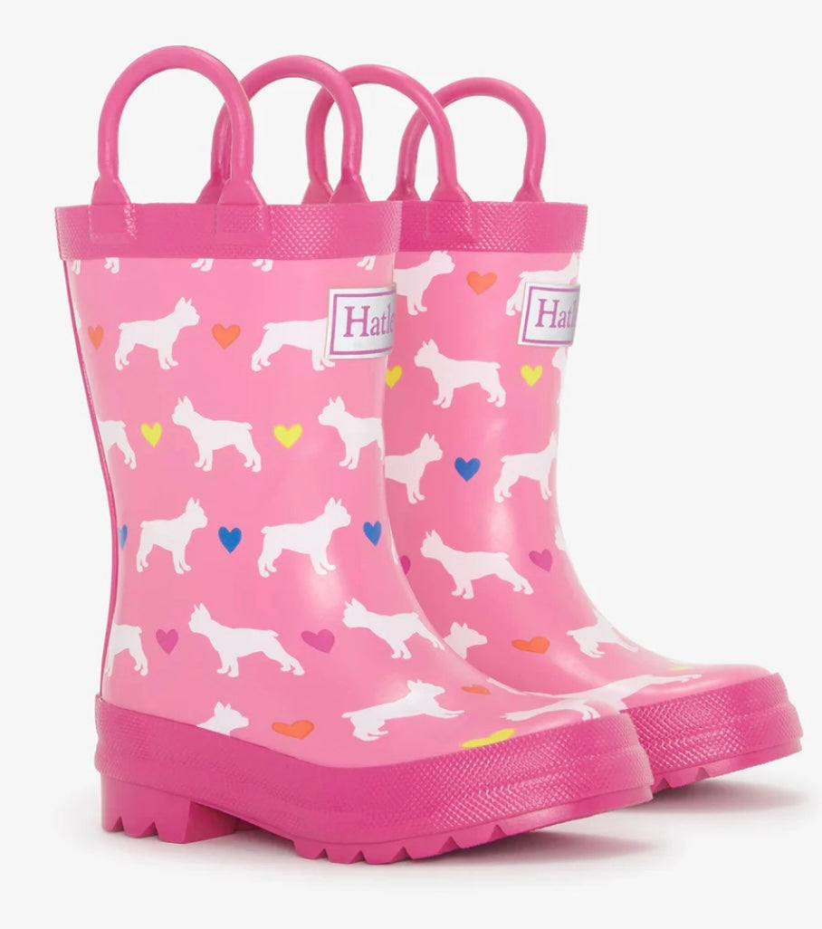 Hatley French Bulldog Print Pull On Rain Boots: Size 5 to 13