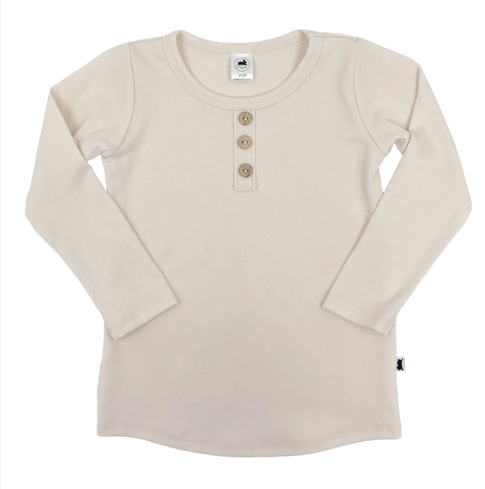 Little & Lively Long Sleeved Henley Shirt in Cream: Size 0/3  to 7/8 Years