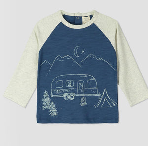 Me & Henry Grey & BlueNavy Blue “Camping Van Adventure” Long Sleeved Tee : Size 0/3M to 18/24M