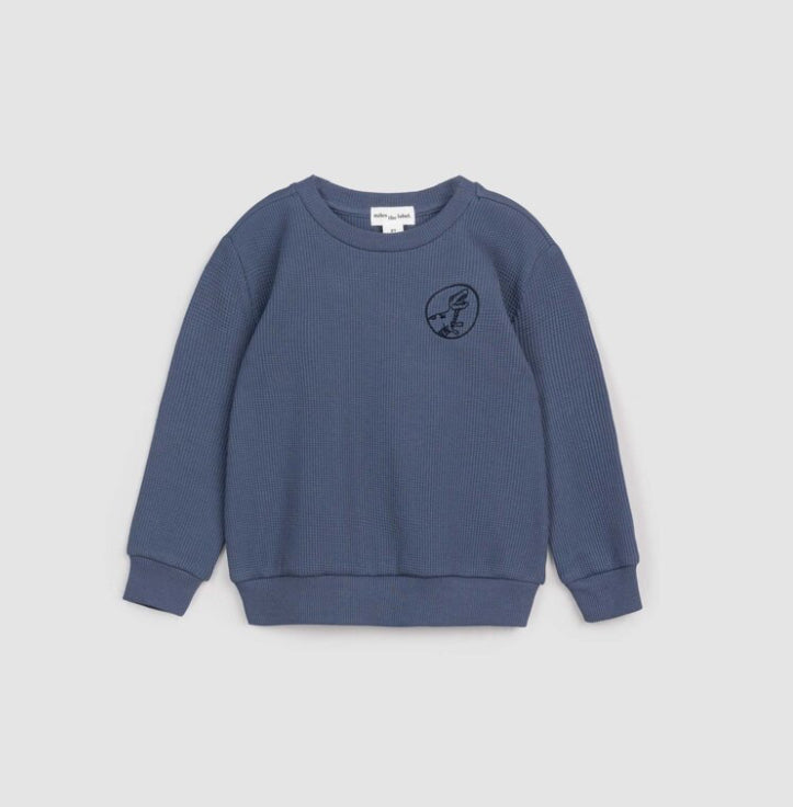 Miles The Label Boys Waffle Knit Sweatshirt in Ocean Blue: Sizes 3M to 7Y