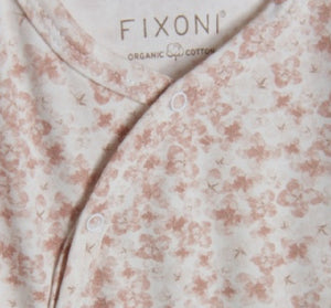 Fixoni Organic Cotton Footed Sleeper in Flower Print With Matching Hat: Size 0-1M to 9M