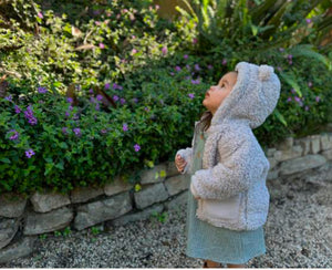 Ettie & H “Francia” Hooded Fleece Coat in Blue/Grey: Size 0/3M to 7 Years