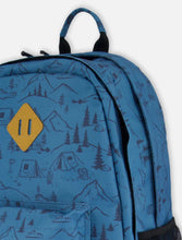 Load image into Gallery viewer, Deux Par Deux Backpack Blue Camping Print
