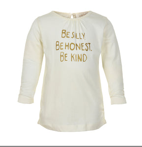 Creamie Long Sleeved Cotton Modal Tee White with Gold Lettering: Size 3 to 6