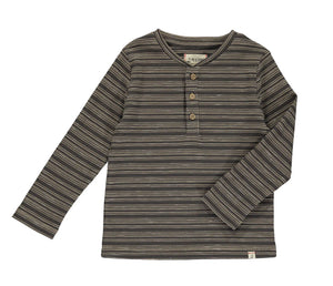 Me & Henry Boys brown striped ADAMS ribbed henley: Size 5-8