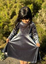 Load image into Gallery viewer, Vignette Girls Charcoal Glitter Velvet Party Dress: Sizes 8 to 14 Years
