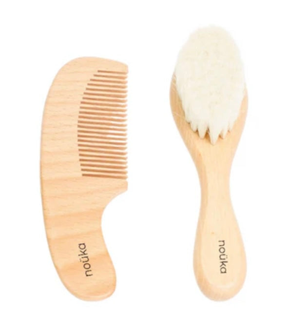 Nouka Baby Grooming Set (Brush/Comb) in Natural Wood