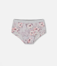 Load image into Gallery viewer, Deux par Deux Organic Cotton Boyshort Panty Pale Pink Flowers on Neutral Lilac: Size 2/3 to 11/12
