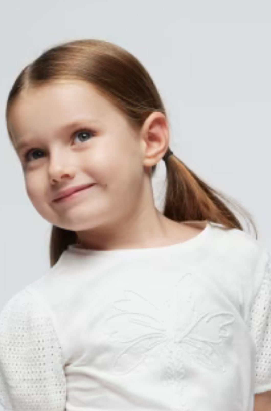 Mayoral Girls Cotton Tee with Crochet shoulder details: Sizes 2 to 8