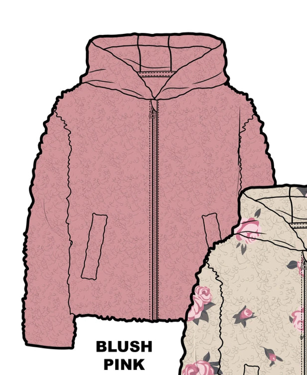Pink Sherpa Hooded Zip Up Jacket: Size 2/3 to 13/14