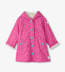 Hatley Girls Tiny Dots Sherpa Lined Button-Up Rain Jacket: Size 2-8