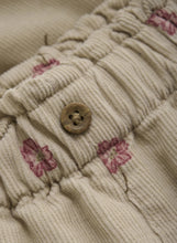 Load image into Gallery viewer, Minymo Baby Velour Corduroy Pants with Pink Flowers: Size 3M to 18m

