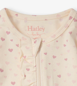 Hatley Pretty Hearts Newborn Ruffled Footed Sleeper: Size Preemie to 9M
