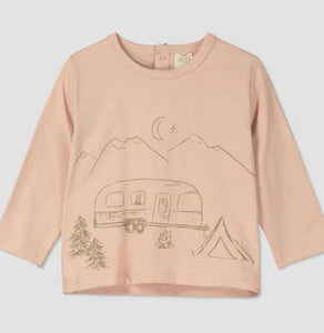 Ettie + H Long Sleeved Tee in Pink Camping Print: Size 0/3M to 7 Years