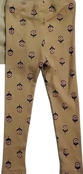 Girls Beige Leggings with Little Pink Flowers: Size 6M to 6 Years