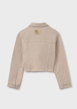 Load image into Gallery viewer, Mayoral Girls Twill Denim Jacket with Frayed Hem in Sand: Size 10 to 18
