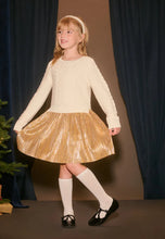 Load image into Gallery viewer, Hatley Gold Sparkle Skirt Sweater Dress: Size 2T to 12
