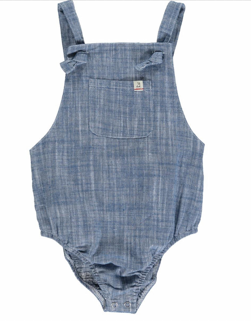 Me & Henry Blue Chambray 100% Cotton Reef Romper: Sizes 0/3M to 24M