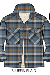 Navy and Cream Plaid Sherpa Lined Shacket: Size 12M to 13/14