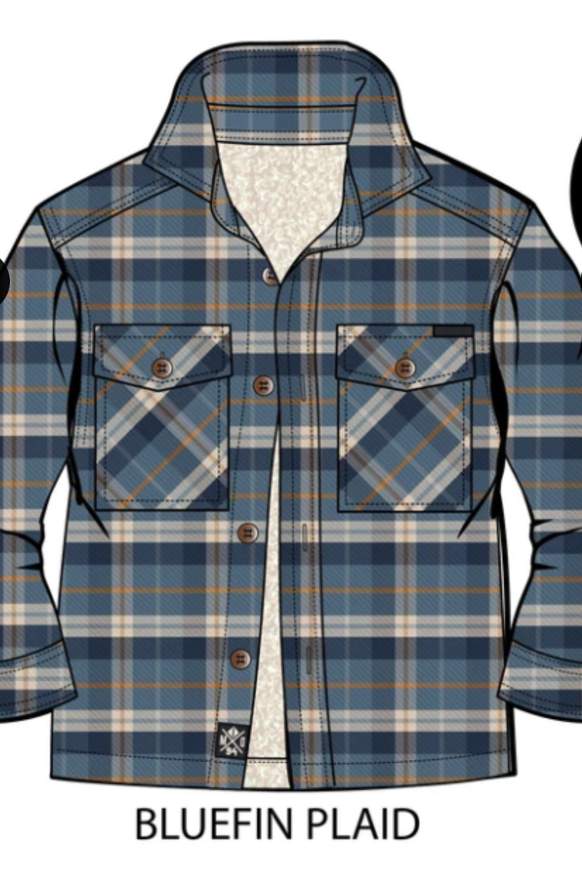 Navy and Cream Plaid Sherpa Lined Shacket: Size 12M to 13/14
