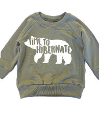 Load image into Gallery viewer, Portage and Main “Time to Hibernate” Sweatshirt in Olive Green: Size 1/2 to 7/8
